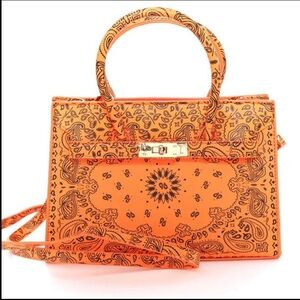 🌸 #1206-64.  Orange Patterned Handbag